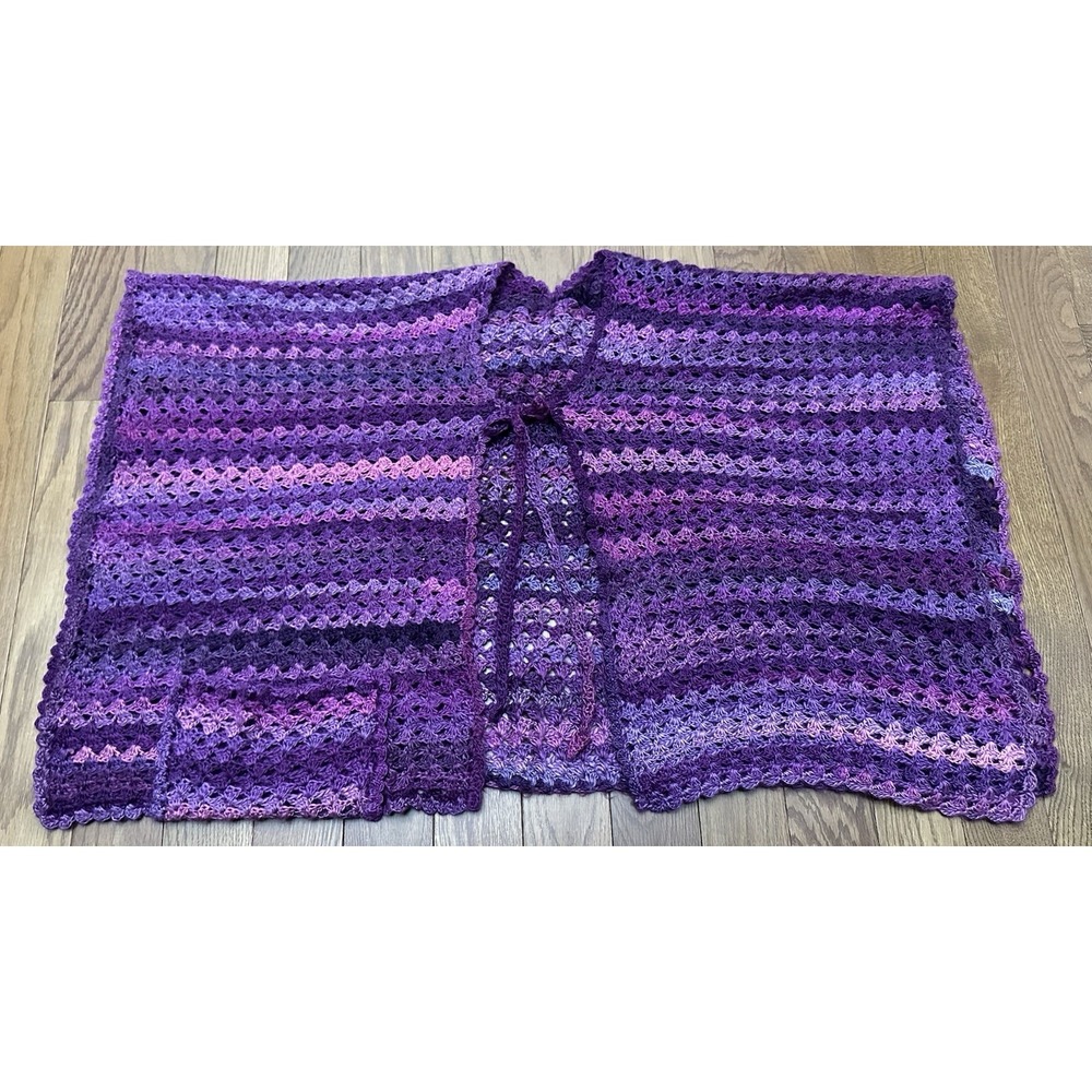 Women's Handmade Crocheted Oversized Shawl Wrap Purple Pocket‎